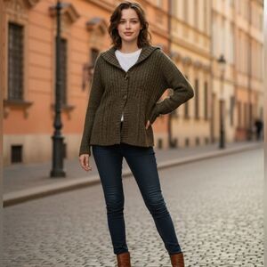 Charter Club Women's Olive Green Tortoise Shell Button-Up Cardigan Size L